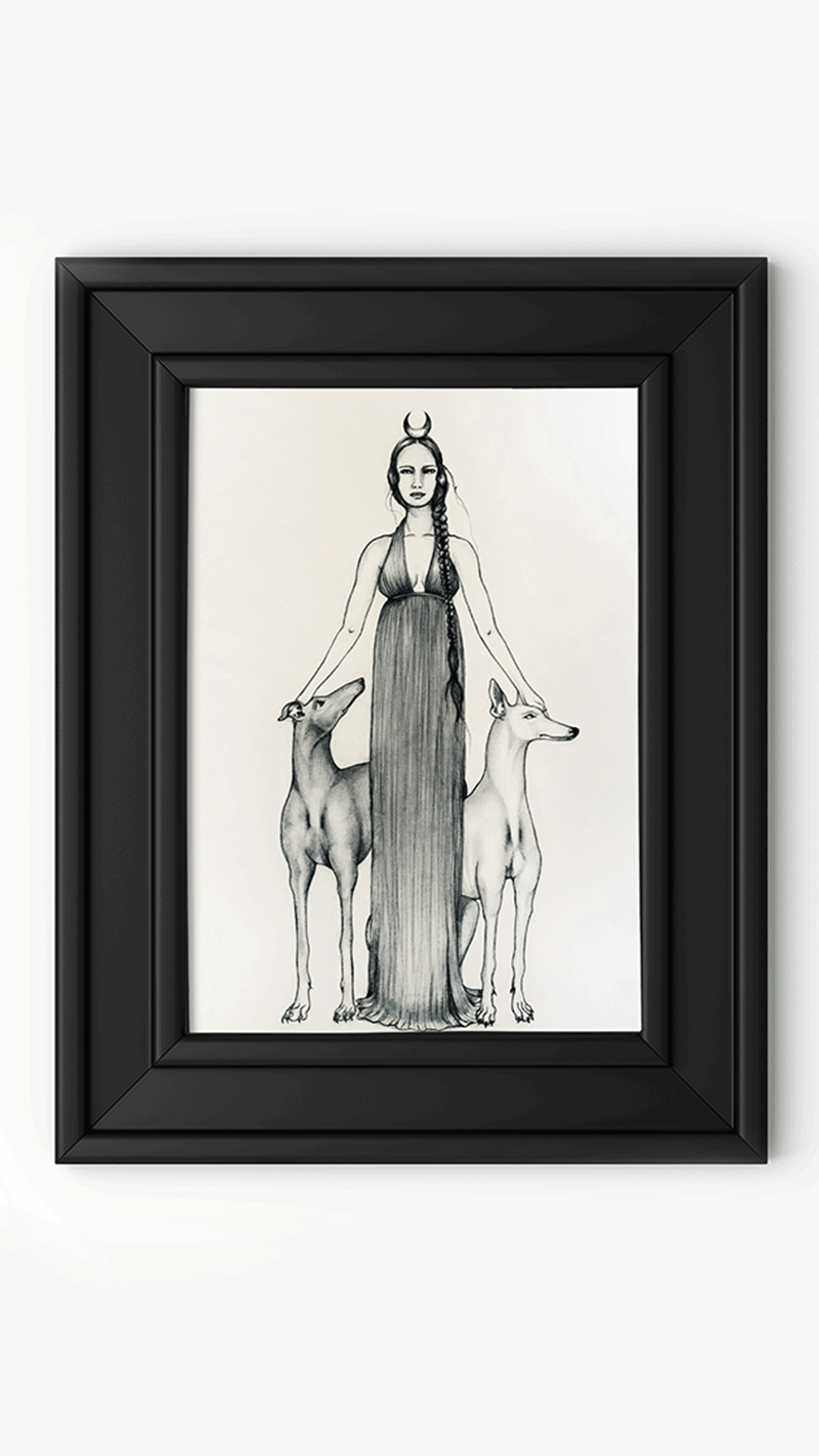 Diana Roman Goddess Fine Art Print, Limited Edition, Graphite Drawing, Atelier Astrid & Antoinette