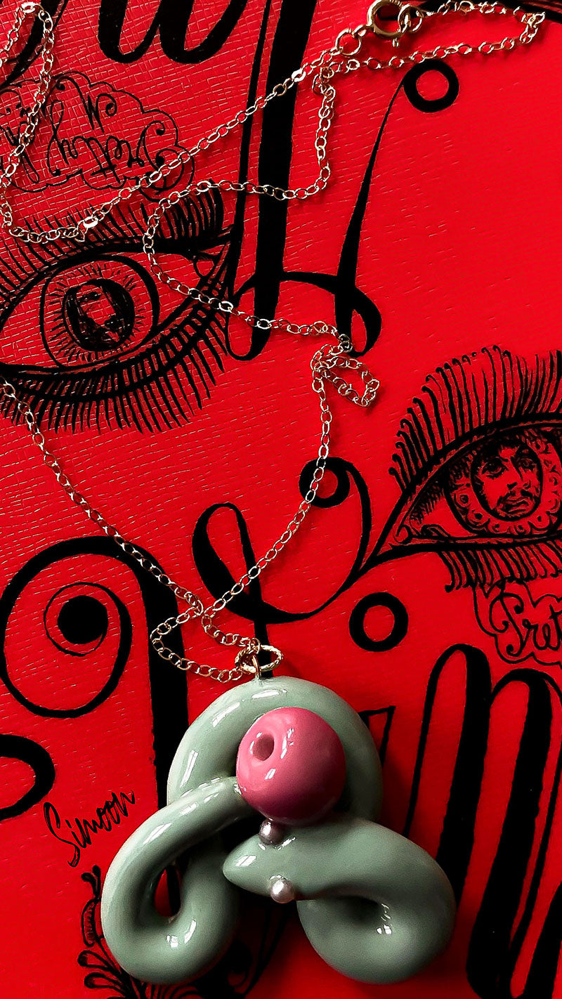 Serpent Necklace Simoon, Snake, Necklace, Eve in Paradise Necklace, one of a kind, hand-made, snake/serpent with pearl eyes, by Atelier Astrid & Antoinette 